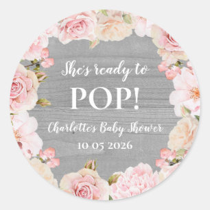Roze Bloemen Ze is klaar om Pop Baby shower Label