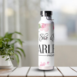 Roze Bloemen Ze is onbevreesd Prov 31:25 Waterfles