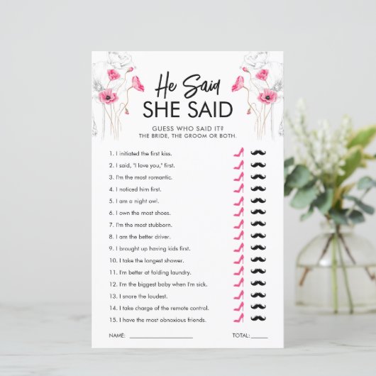 Roze bloemen zei dat ze het spel zei |  (Staand voorkant)