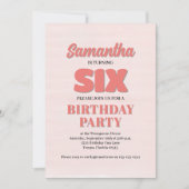 Roze Bloemen Zesde Verjaardag Meisje Party Sjabloo Kaart (Voorkant)