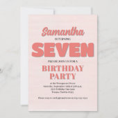 Roze Bloemen Zevende Verjaardag Meisje Party Sjabl Kaart (Voorkant)