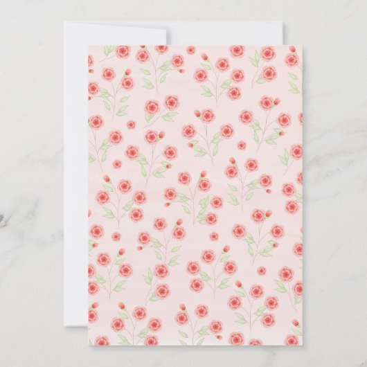 Roze Bloemen Zevende Verjaardag Meisje Party Sjabl Kaart (Achterkant)