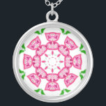 Roze Bloemen Zilver-bord Ketting<br><div class="desc">Een  huwelijkscadeau voor uw bruidsmeisjes om hen te bedanken voor het maken van uw speciale dag perfect. Dit verzilverde hanger ketting past bij uw trouwbriefpapier en is van een digitaal gemanipuleerde handgeschilderde papieren collage van Judy Adamson.</div>