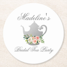 Roze Bloemen Zilver Vrijgezellenfeest Tea Party Ronde Kartonnen Onderzetter