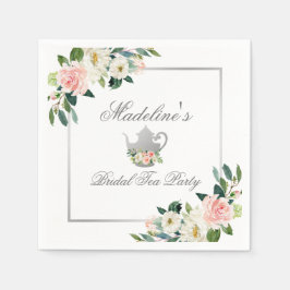 Roze Bloemen Zilver Vrijgezellenfeest Tea Party Servet
