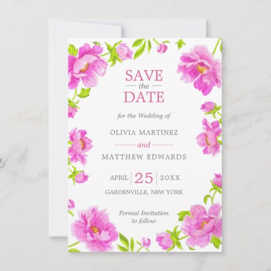 Roze Bloemen Zilveren Huwelijk Save the Date (Voorkant)