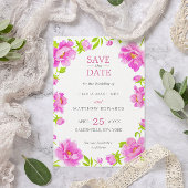 Roze Bloemen Zilveren Huwelijk Save the Date