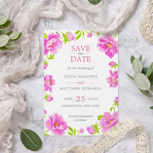Roze Bloemen Zilveren Huwelijk Save the Date
