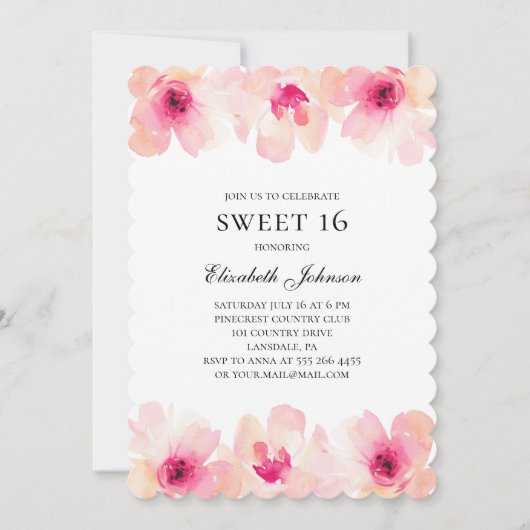 Roze bloemen zoet 16. Blush floral 16e verjaardag Kaart (Voorkant)