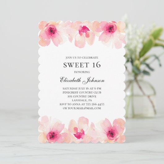 Roze bloemen zoet 16. Blush floral 16e verjaardag Kaart (Staand voorkant)