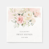 Roze Bloemen Zoet 16 Verjaardag Party Papier Servet (Voorkant)