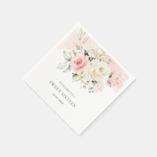 Roze Bloemen Zoet 16 Verjaardag Party Papier Servet (Hoek)
