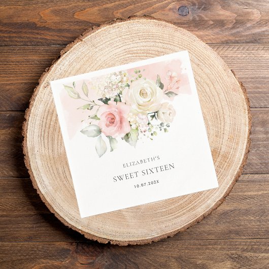 Roze Bloemen Zoet 16 Verjaardag Party Papier Servet