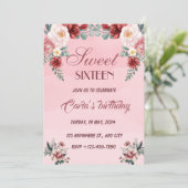 Roze Bloemen Zoet Zestien Elegant Verjaardagsfeest Kaart (Staand voorkant)