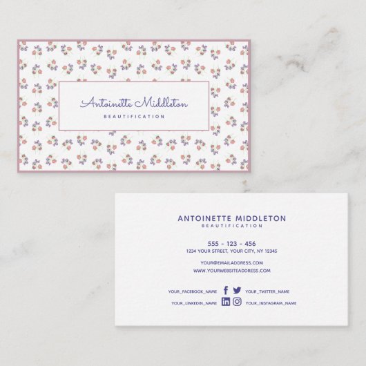  Roze Bloemen Zoete Erwten Waterverf Custom Visitekaartje (Voorkant / Achterkant)