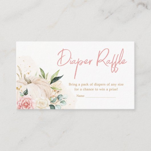 Roze Bloemen Zoete Kleine Pompoen Luier Raffle Informatiekaartje (Voorkant)