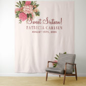 Roze bloemen zoete zestien foto booth achtergrond wandkleed (In situ)