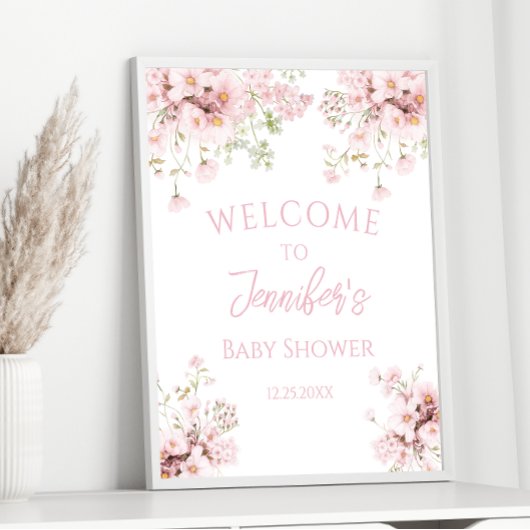 Roze Bloemen Zomer Baby Meisje Douche Welkom Poster