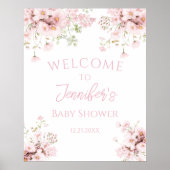 Roze Bloemen Zomer Baby Meisje Douche Welkom Poster (Voorkant)
