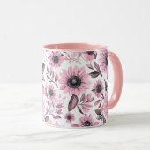 Roze Bloemen Zonnebloem Mok (Voorkant rechts)