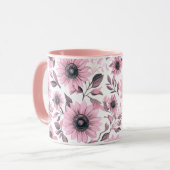 Roze Bloemen Zonnebloem Mok (Voorkant links)