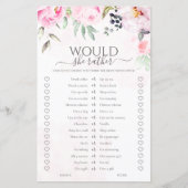 Roze Bloemen Zou ze liever Vrijgezellenfeest spel (Voorkant)