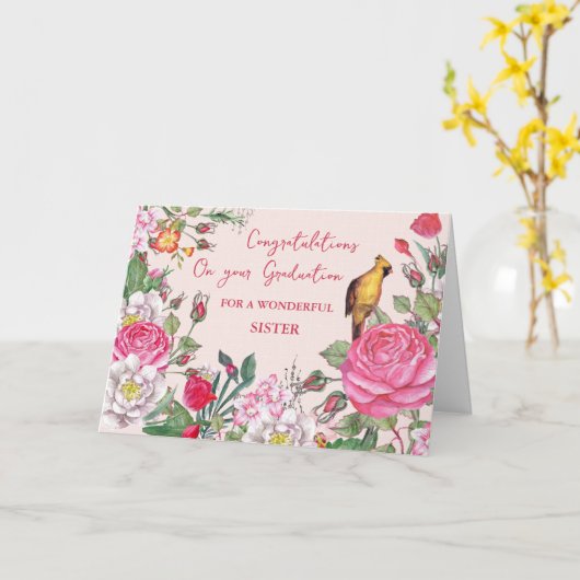 Roze Bloemen Zuster Gefeliciteerd Afstuderen Kaart (Gele Bloem)