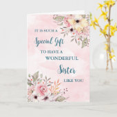 Roze Bloemen Zuster Happy Moederdag Kaart (Gele Bloem)