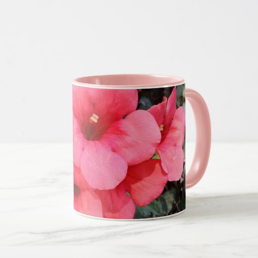 Roze Bloemen Zwart 325 ml Ringer Combo Mok (Voorkant rechts)