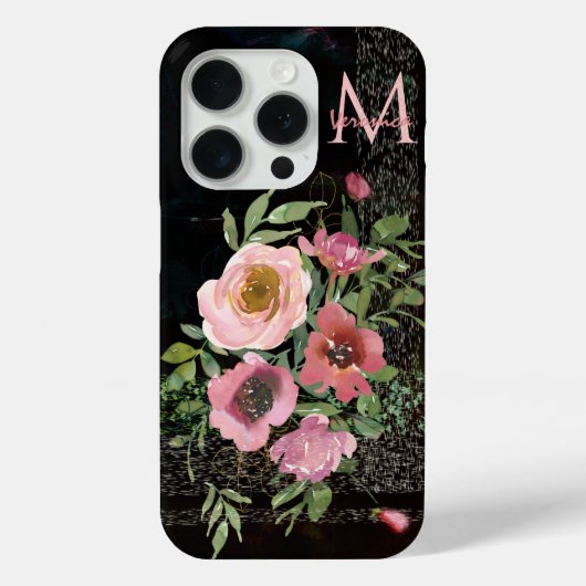 Roze Bloemen zwart Case-Mate iPhone Case (Achterkant)
