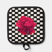 Roze Bloemen Zwart en Wit Geruit 4jan Pannenlap (Voorkant)