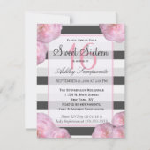 Roze bloemen & zwart, grijs en witte strepen kaart (Voorkant)