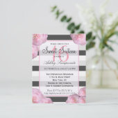 Roze bloemen & zwart, grijs en witte strepen kaart (Staand voorkant)