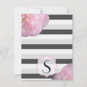 Roze bloemen & zwart, grijs en witte strepen kaart (Achterkant)