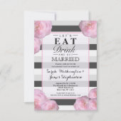 Roze bloemen & zwart, grijs en witte strepen kaart (Voorkant)