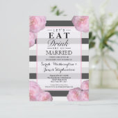 Roze bloemen & zwart, grijs en witte strepen kaart (Staand voorkant)