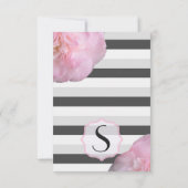 Roze bloemen & zwart, grijs en witte strepen kaart (Achterkant)