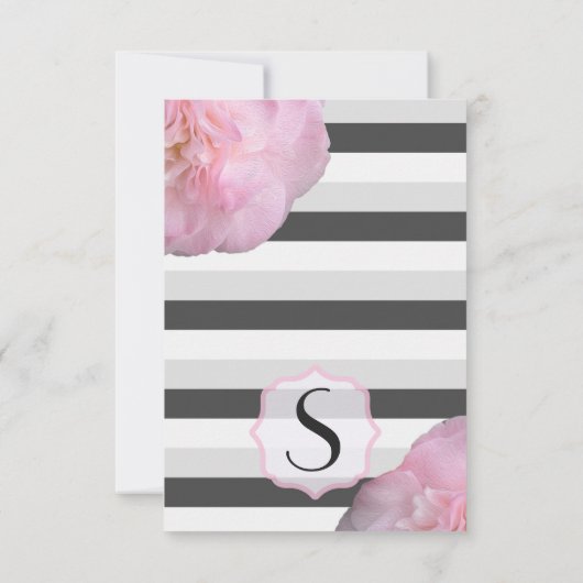 Roze bloemen & zwart, grijs en witte strepen kaart (Achterkant)