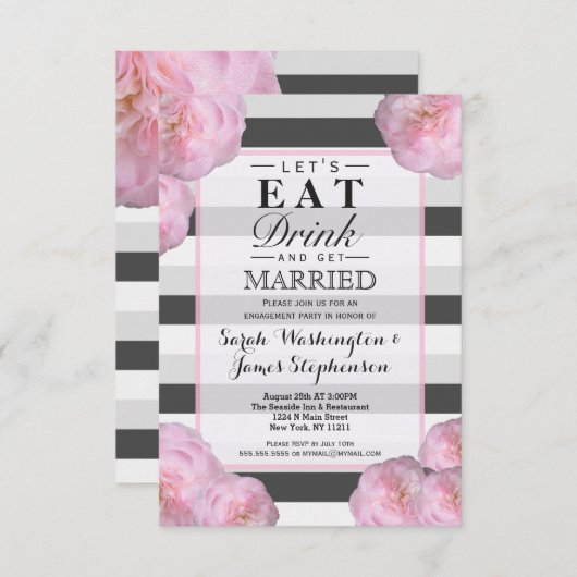 Roze bloemen & zwart, grijs en witte strepen kaart (Voorkant / Achterkant)