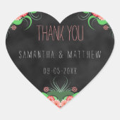 Roze Bloemen Zwart Krijtbord Hart Bruiloft Sticker (Voorkant)