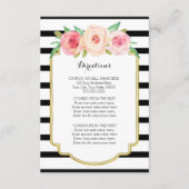 Roze Bloemen Zwart Strepen Bruiloft Richting Invoe Informatiekaartje (Voorkant)