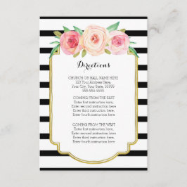 Roze Bloemen Zwart Strepen Bruiloft Richting Invoe Informatiekaartje