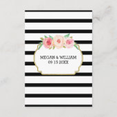 Roze Bloemen Zwart Strepen Bruiloft Richting Invoe Informatiekaartje (Achterkant)