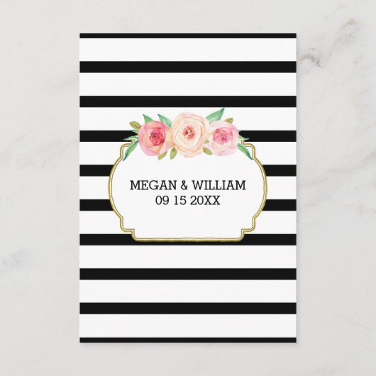 Roze Bloemen Zwart Strepen Bruiloft Richting Invoe Informatiekaartje (Achterkant)