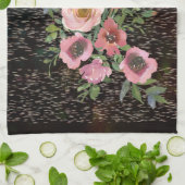 Roze Bloemen Zwart Theedoek (Gevouwen)