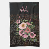 Roze Bloemen Zwart Theedoek (Verticaal)