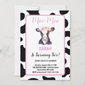 Roze Bloemen Zwart Wit Koe Print 2e Verjaardag Kaart (Voorkant)