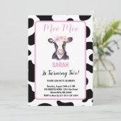 Roze Bloemen Zwart Wit Koe Print 2e Verjaardag Kaart (Staand voorkant)
