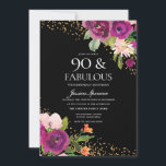 Roze bloemen zwarte 90th Birthday Party Kaart<br><div class="desc">Roze bloemen zwarte 90th Birthday Party Invitation Zie bijbehorend collectie in Niche en Nest Store</div>