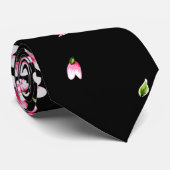 Roze bloemen zwarte achtergrond stropdas (Opgerold)